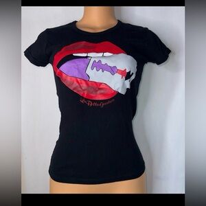 Black Emo Graphic Tee with Red Lips Design